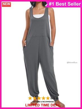 Women's Sleeveless Jumpsuit Loose Harem Long Pants Romper with Pockets